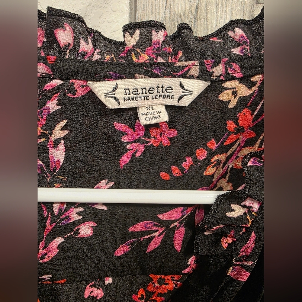 Nanette Lepore Black and Pink Floral Blouse - Picture 2 of 2